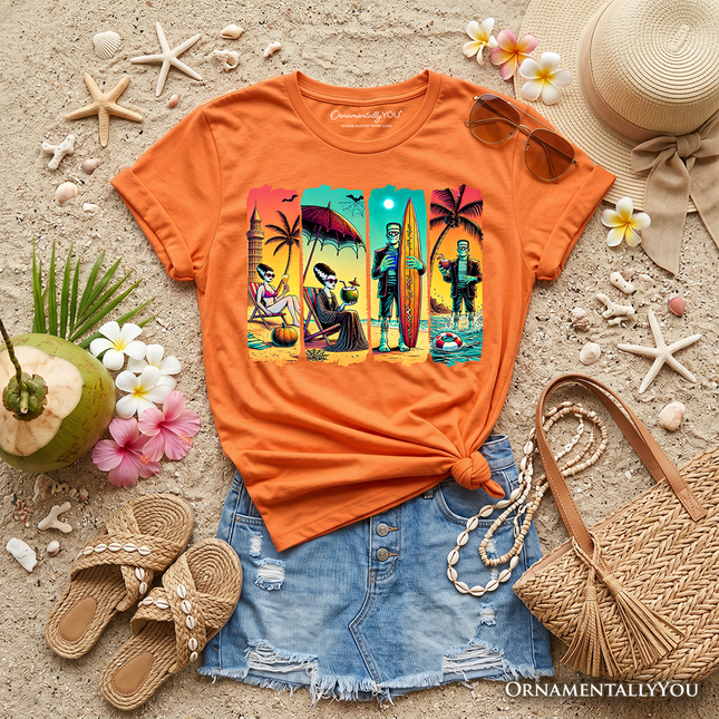 Kids Frankenstein's Beach Vacation T-Shirt, Retro Neon Surf Style Tee for Horror Youth Fans with Summer Vibes - Dashing Nova
