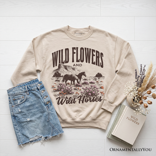 Wild Flowers and Wild Horses Sweatshirt, Retro Western Sweater for Free-Spirited Women - Dashing Nova