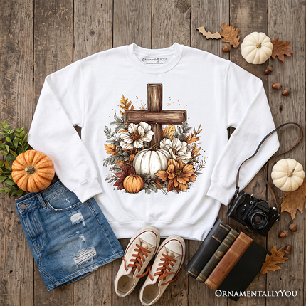 Christian Floral Pumpkin Cross Sweatshirt, Boho Religious Fall Sweater
