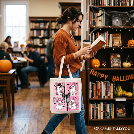 Pink Halloween Ghost Tote Bag, Coquette Spooky Season Gift for Girly Aesthetic - Dashing Nova