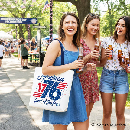 America 1776 Land of the Free Tote Bag, Vintage 4th of July Gift Shopper - Dashing Nova