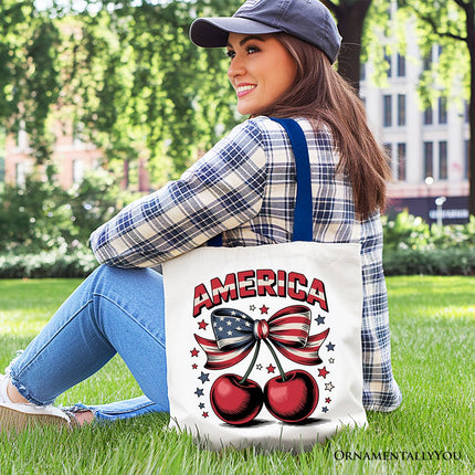 America Coquette Cherries Tote Bag, Patriotic 4th of July Gift Shopper - Dashing Nova