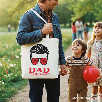 Dad Things Retro Canvas Tote Bag, Red Glasses Family Matching Gift Shopper - Dashing Nova