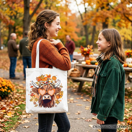 Fall Highland Cow Tote Bag, Messy Bun Howdy Gift Shopper with Autumn Vibes - Dashing Nova