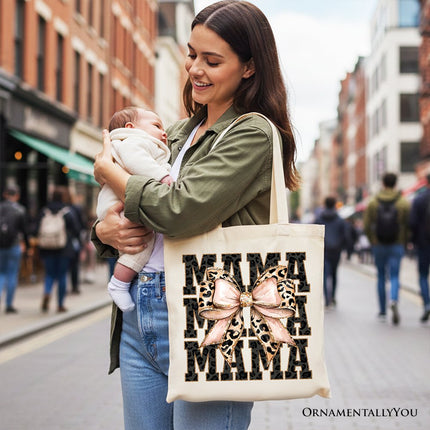Glitter Leopard Mama Tote Bag, Coquette Bow Gift Shopper for Glam and Trendy Mothers - Dashing Nova