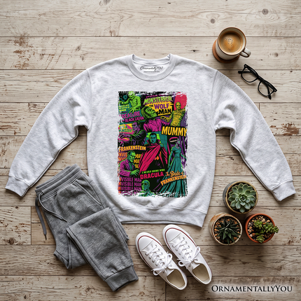 Horror Comic Classic Monsters Sweatshirt, Vintage Scary Halloween Sweater
