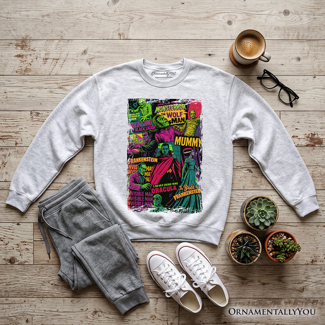 Horror Comic Classic Monsters Sweatshirt, Vintage Scary Halloween Sweater - Dashing Nova