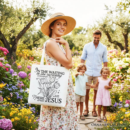 In the Waiting There Was Jesus Tote Bag, Christian Faith Floral Inspirational Gift Shopper - Dashing Nova