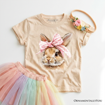 Kids Easter Bunny Coquette Pink Bow T-Shirt, Cute Watercolor Spring Tee for Youth Girls - Dashing Nova