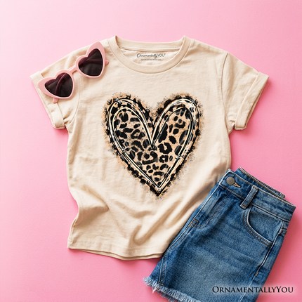 Kids Leopard Heart Valentine T-Shirt, Watercolor Love Tee for Youth - Dashing Nova