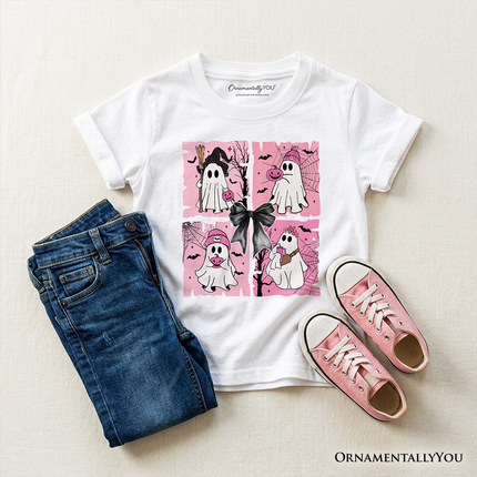 Kids Pink Halloween Ghost T-Shirt, Coquette Spooky Season Tee for Youth - Dashing Nova