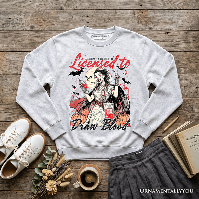 Licensed to Draw Blood Halloween Nurse Sweatshirt, Groovy Sweater for Spooky Season - Dashing Nova
