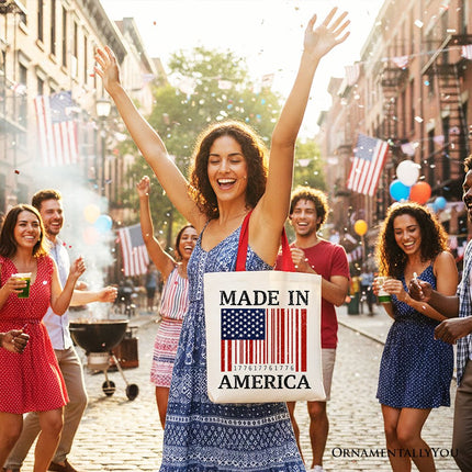 Made In America Bar Code Flag Tote Bag, Patriotic 1776 USA 250th Anniversary Gift Shopper - Dashing Nova