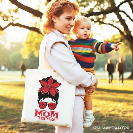 Mom Things Messy Bun Retro Canvas Tote Bag, Red Bandana Glasses Family Matching Gift Shopper - Dashing Nova