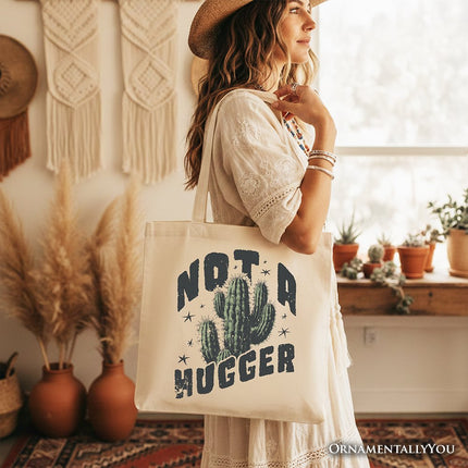 Not a Hugger Tote Bag With Cactus, Funny Retro Gift Shopper for Sarcastic Girls - Dashing Nova