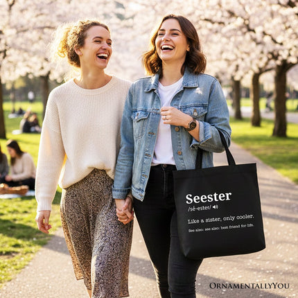 Seester Definition Canvas Tote Bag, Funny Gift Shopper for Cool and Close Sisters - Dashing Nova