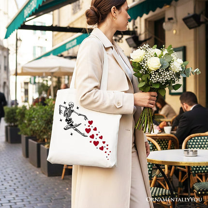 Skeleton Hearts Valentine Tote Bag, Playful Funny Gift Shopper - Dashing Nova