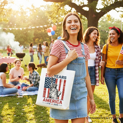 Statue of Liberty America Flag 250 Years Tote Bag, 4th of July USA Patriotic 1776–2026 Gift Shopper - Dashing Nova