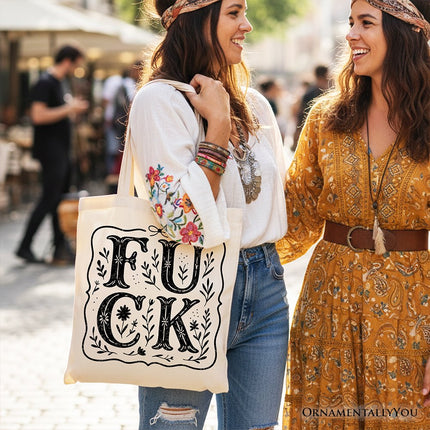 Sweary Wildflower Adult Humor Tote Bag, Western Boho Sassy Gift Shopper - Dashing Nova