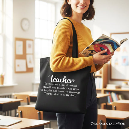Teacher Definition Canvas Tote Bag, Inspirational Quote Gift Shopper for Educators - Dashing Nova