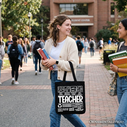 Teacher Label Tote Bag, Funny Barcode Gift Shopper for Dedicated Educators - Dashing Nova
