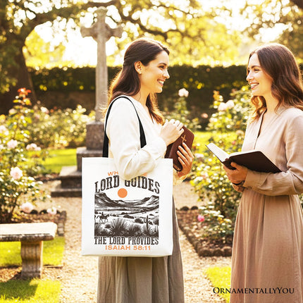 The Lord Provides Christian Tote Bag, Retro Western Desert Worship Gift Shopper - Dashing Nova