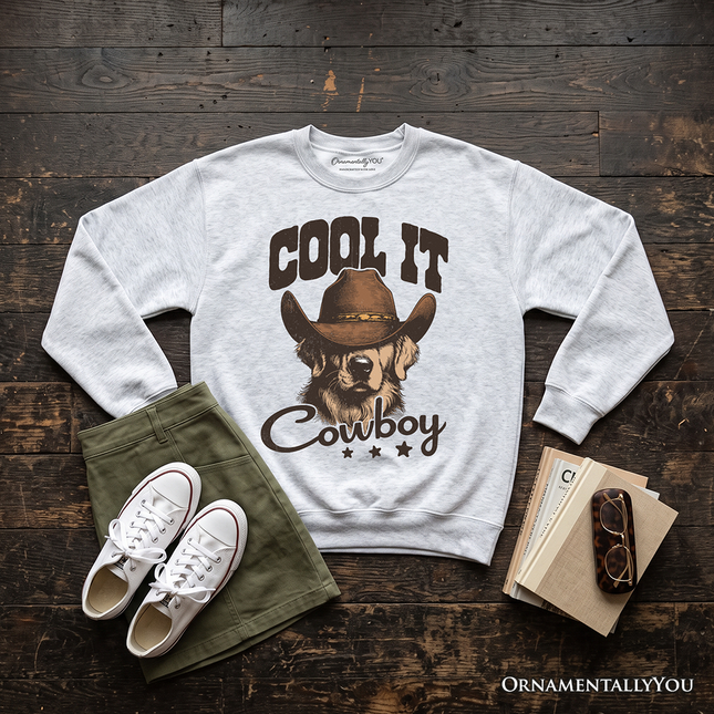 Cool It Cowboy Sweatshirt With Western Dog, Retro Golden Retriever White and Natural Sweater for Country Lover - Dashing Nova