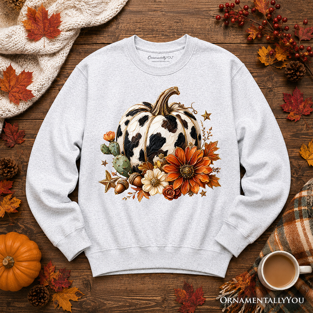 Cow Pumpkin Floral Sweatshirt, Western Autumn Harvest Sweater - Dashing Nova