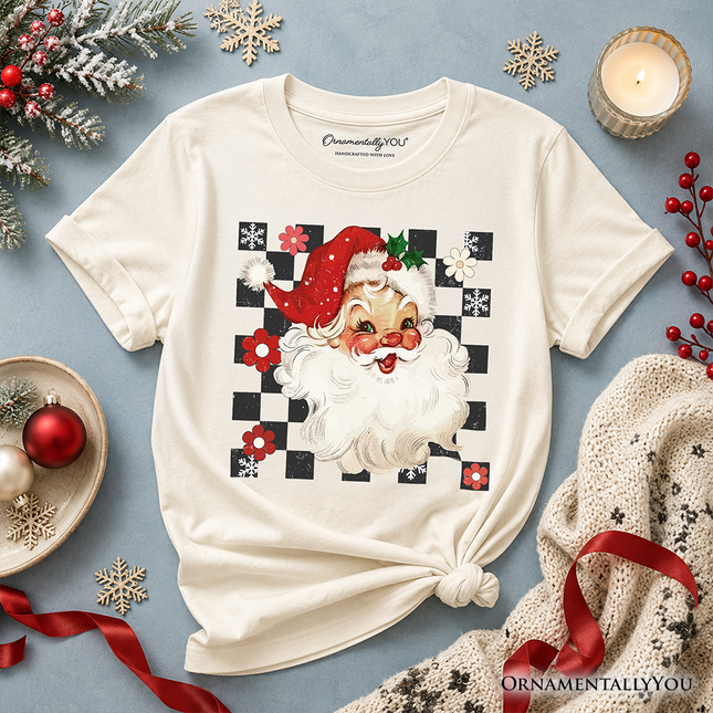 Kids Checkered Santa Claus Vintage T-Shirt, Retro Merry Christmas Youth Tee - Dashing Nova