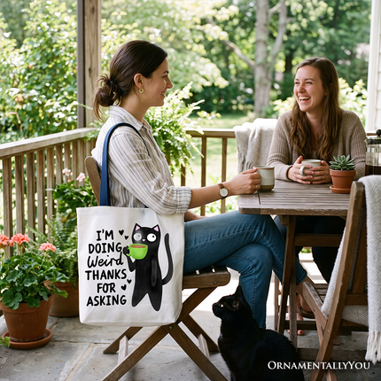 Coffee Black Cat Cute Tote Bag, I’m Doing Weird Funny Phrase Gift Shopper