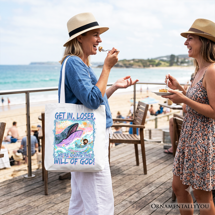 Jonah And The Whale Tote Bag, Doing The Will Of God Funny Christian Gift Shopper
