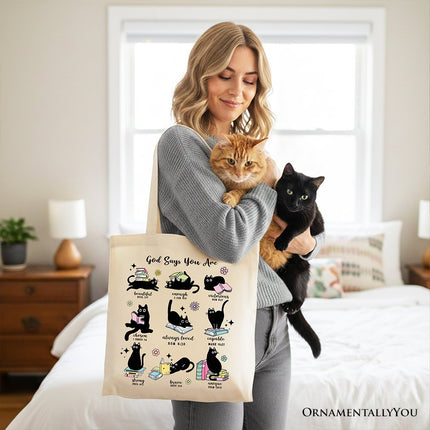 Book Cat God Says I Am Tote Bag, Christian Bible Verse Faith Gift Shopper - Dashing Nova
