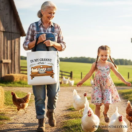 In My Granny Era Chicken Vintage Tote Bag, Cozy Farmhouse Country Grandma Gift Shopper - Dashing Nova