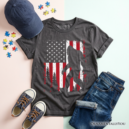Kids Bigfoot American Flag T-Shirt, Youth Patriotic Sasquatch Tee - Dashing Nova