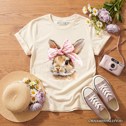 Kids Easter Bunny Coquette Pink Bow T-Shirt, Cute Watercolor Spring Tee for Youth Girls - Dashing Nova