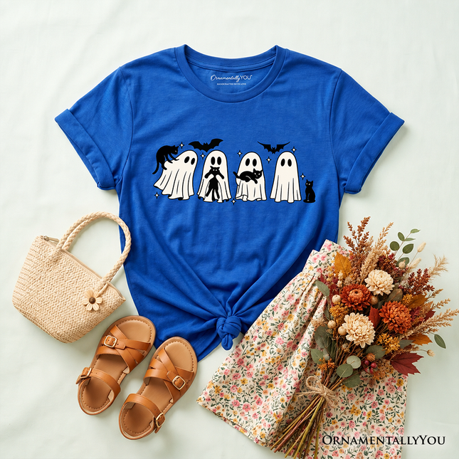 Kids Ghosts and Cats Spooky T-Shirt, Whimsical Halloween Tee for Youth - Dashing Nova