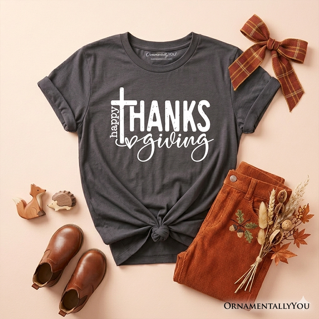 Kids Happy Thanksgiving Minimalist T-Shirt, Christian Religious Fall Tee for Youth - Dashing Nova