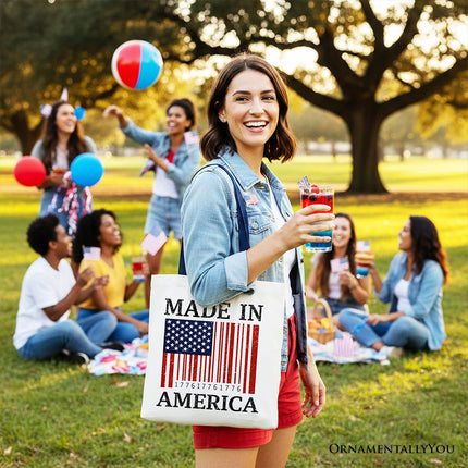 Made In America Bar Code Flag Tote Bag, Patriotic 1776 USA 250th Anniversary Gift Shopper - Dashing Nova