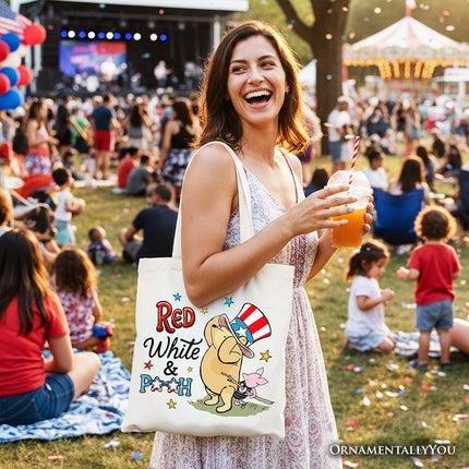 Red White & Proud Winnie-the-Pooh Tote Bag, 1926 A.A. Milne Patriotic 4th of July Gift Shopper - Dashing Nova