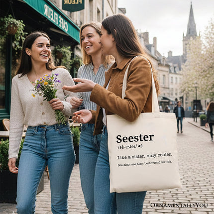 Seester Definition Canvas Tote Bag, Funny Gift Shopper for Cool and Close Sisters - Dashing Nova