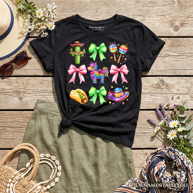 Kids Cinco De Mayo Coquette Bow T-Shirt, Mexican Fiesta Maracas Youth Tee - Dashing Nova