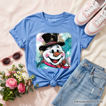 Kids Brushstroke Cute Snowman T-Shirt, Preppy Youth Merry Christmas Glitter Holiday Tee - Dashing Nova