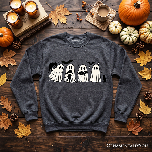 Ghosts and Cats Spooky Sweatshirt, Whimsical Halloween Sweater for Cozy Autumn Season - Dashing Nova