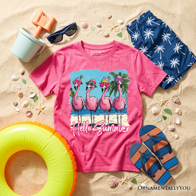 Kids Flamingo Hello Summer T-Shirt, Tropical Beach Vacation Youth Tee - Dashing Nova