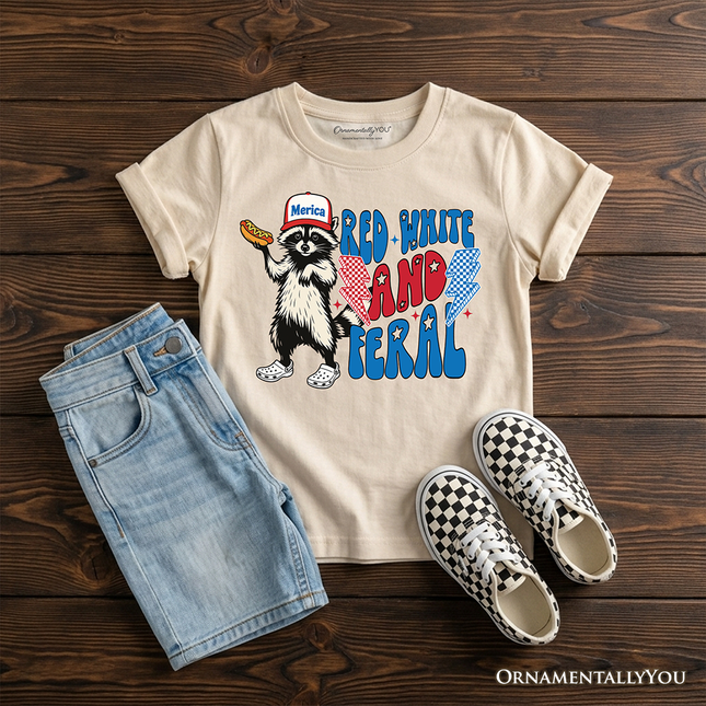 Kids Red, White & Feral Raccoon T-Shirt, Wild Youth Patriot American Tee - Dashing Nova