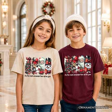 Kids It's Most Wonderful Time Of The Year T-Shirt, Reindeer, Santa, Snowman Vintage Youth Tee for Christmas - Dashing Nova