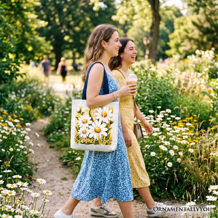 Summer Vibes Daisy Brushstroke Flowers Tote Bag, Aesthetic Gift Shopper - Dashing Nova