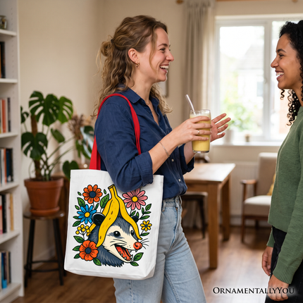Banana Possum Floral Tote Bag, Funny Animal Gift Shopper - Dashing Nova