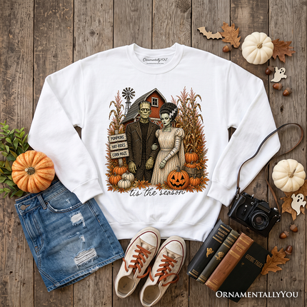 Frankenstein Couple Pumpkin Patch Sweatshirt, Vintage Halloween Fall Festival Sweater