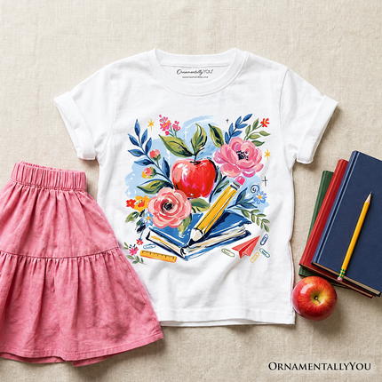 Kids Boho Floral Student T-Shirt, Watercolor Back to School Tee for Youth - Dashing Nova